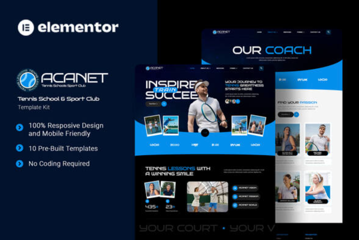 Acanet - Tennis School & Sport Club Elementor Template Kit