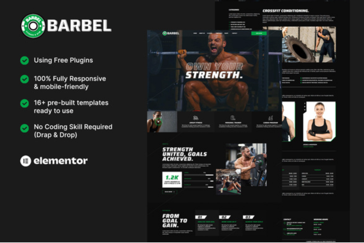 Barbel - Fitness Gym Elementor Template Kit