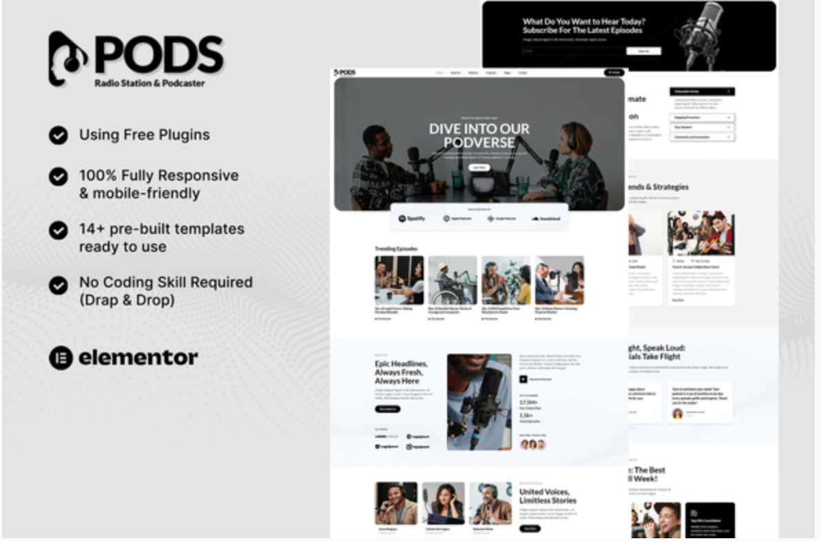 Potshow - Radio Station & Podcaster Elementor Template Kit