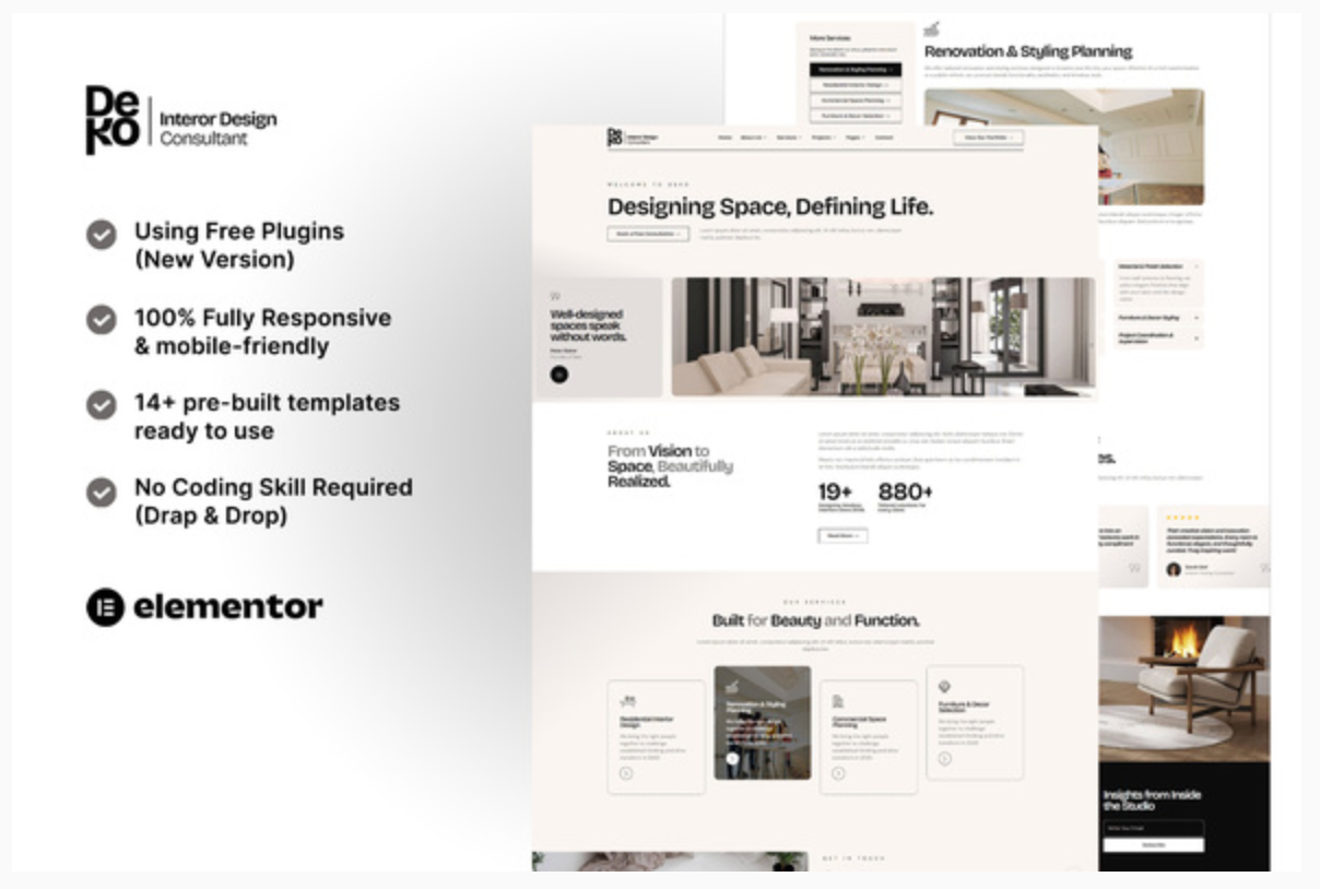 Deko - Interior Design Consultant Elementor Template Kit