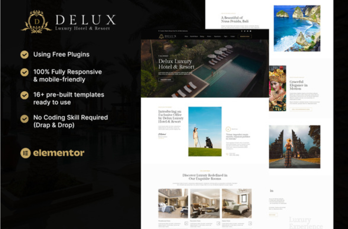 Delux - Luxury Hotel & Resort Elementor Template Kit