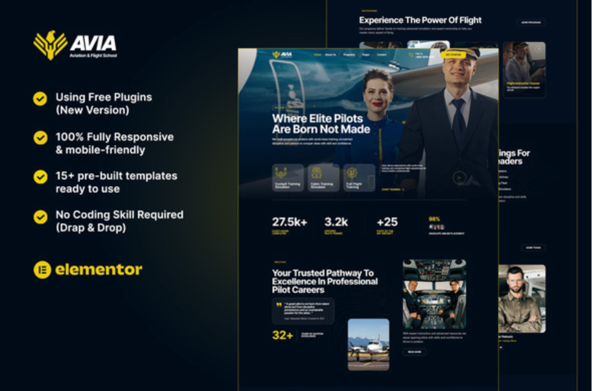 Avia - Aviation & Flight School Elementor Template Kit