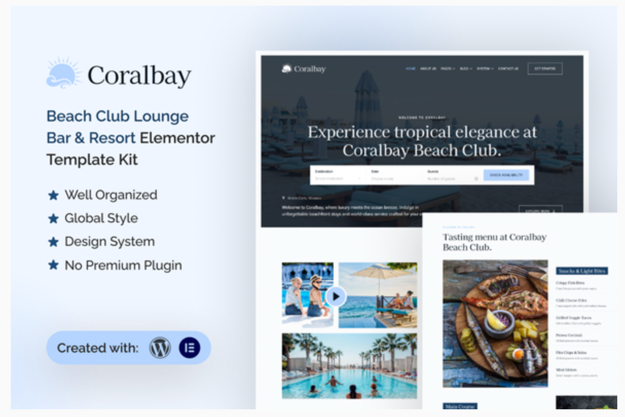 Coralbay - Beach Club Lounge Bar & Resort Elementor Template Kit