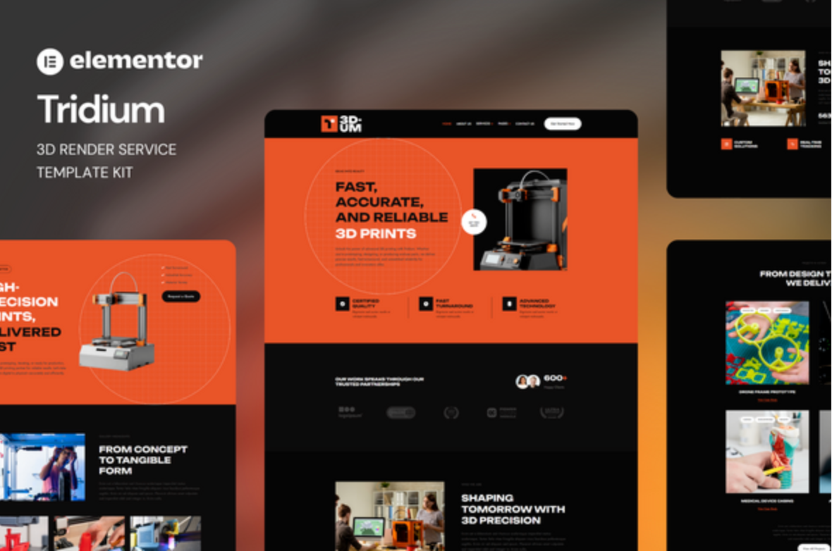 Tridium - 3D Render Service Elementor Template Kit