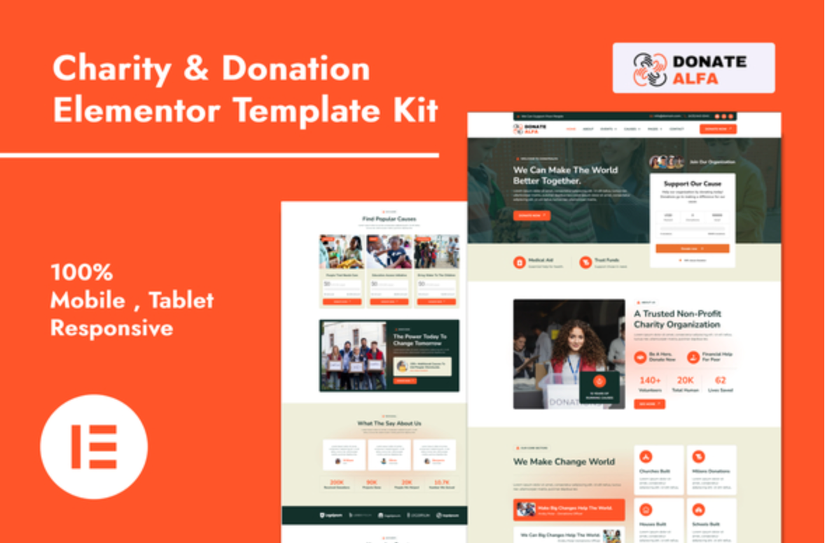 DonateAlfa - Charity & Donation Elementor Pro Template Kit