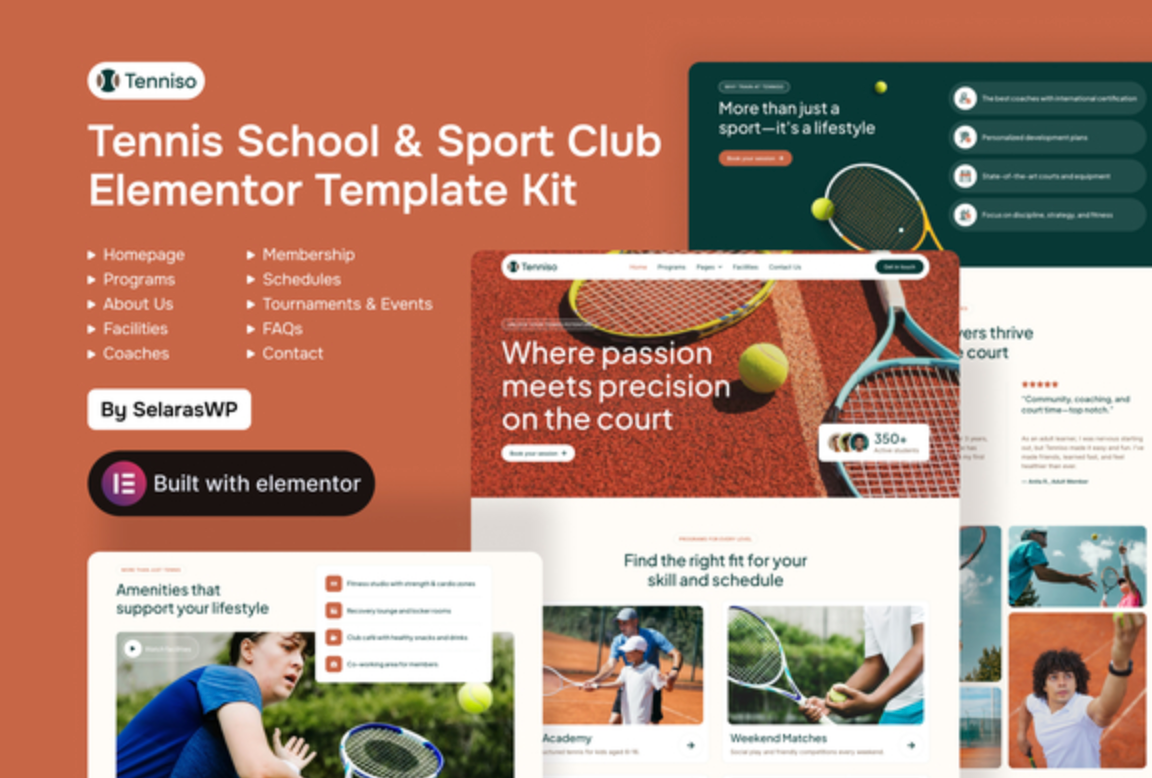 Tenniso - Tennis Schools & Sport Club Elementor Pro Template Kit
