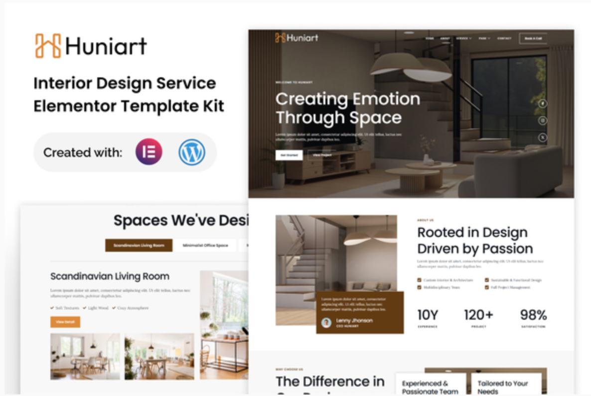 Huniart - Interior Design Service Elementor Template Kit