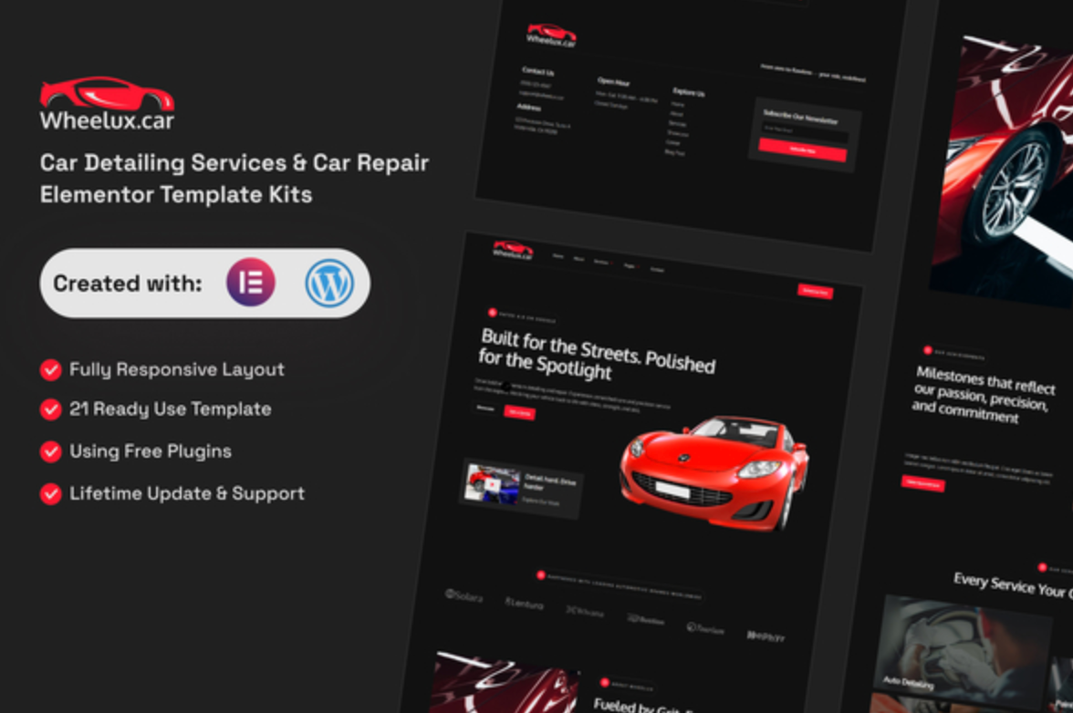 Wheelux - Car Detailing Services & Car Repair Elementor Template Kits