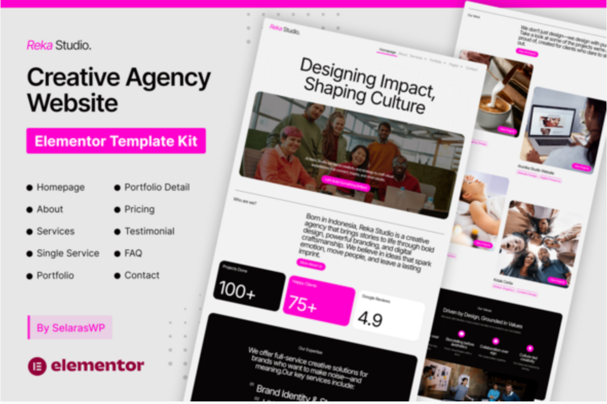RekaStudio - Design Agency and Portfolio Elementor Pro Template Kit