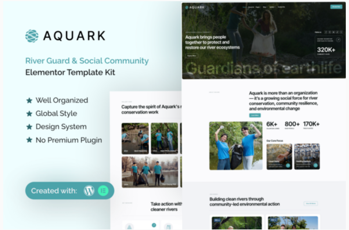 Aquark - River Guard & Social Community Elementor Template Kit