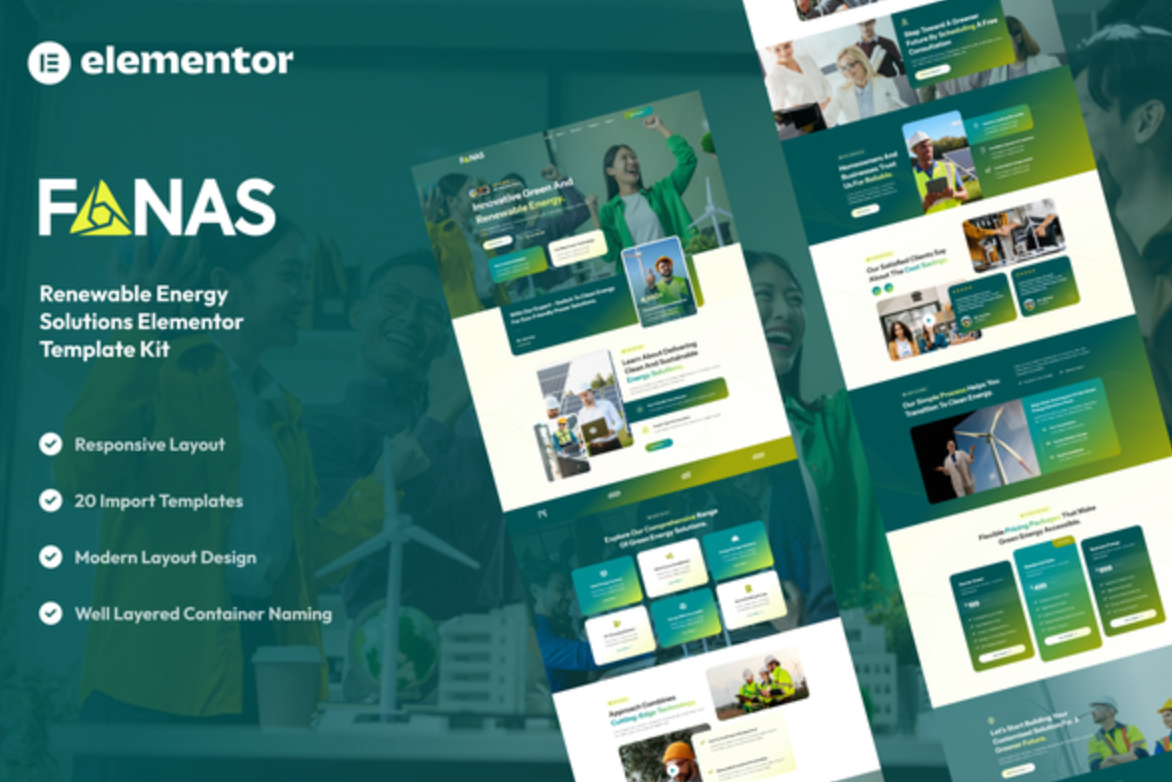 Fanas - Solar & Green Renewable Energy Solutions Elementor Template Kit