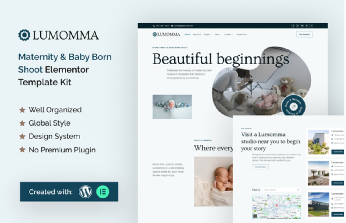 Lumomma Maternity & Baby Born Shoot Elementor Template Kit