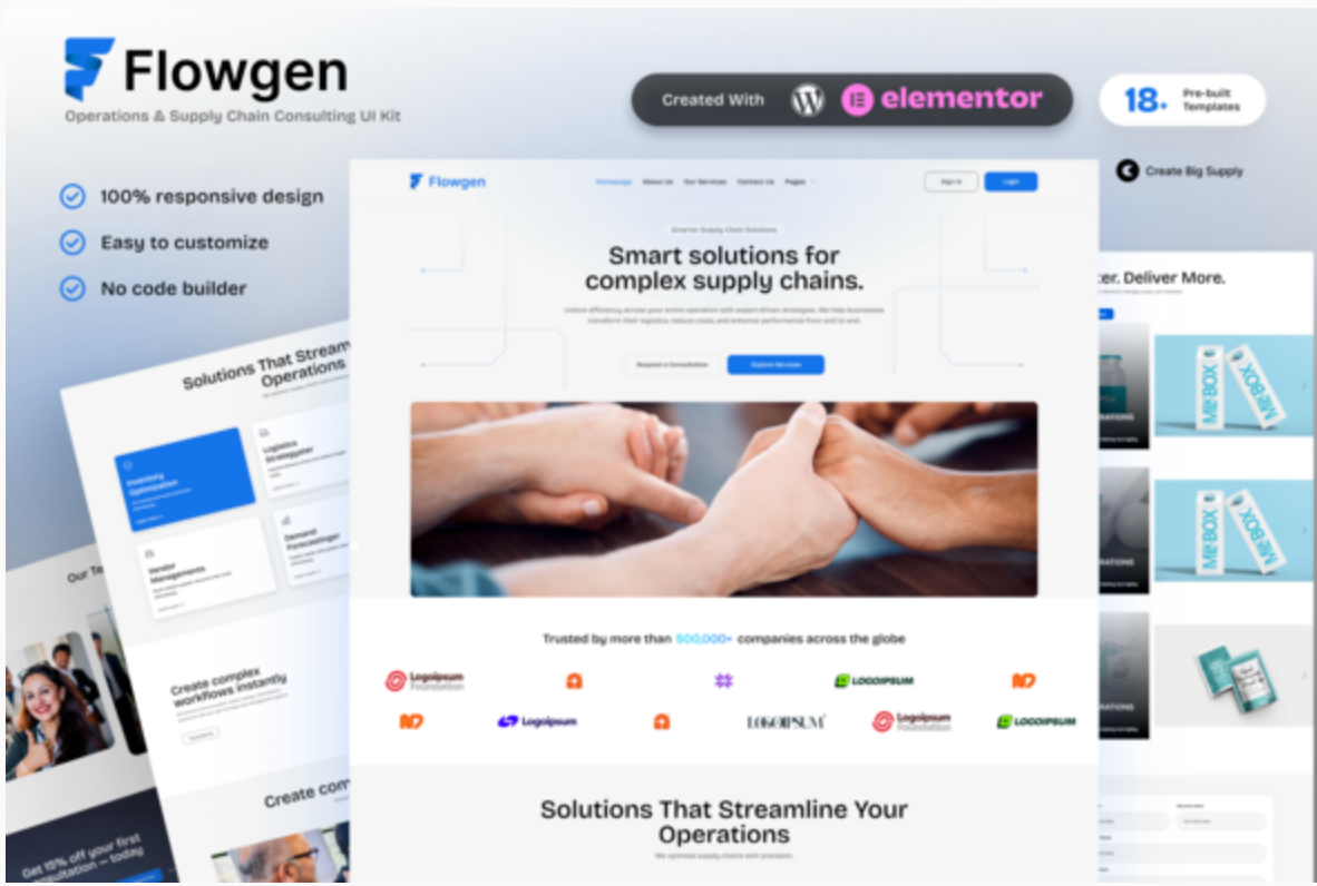 Flowgen - Operations and Supply Chain Consulting Elementor Template Kit for Logistics Experts