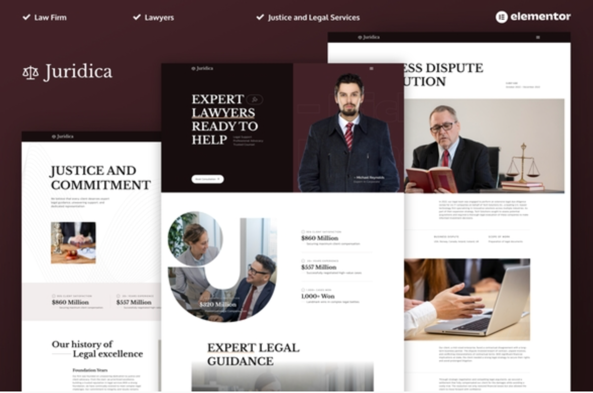 Juridica - Lawyer Attorney and Law Firm Elementor Pro Template Kit