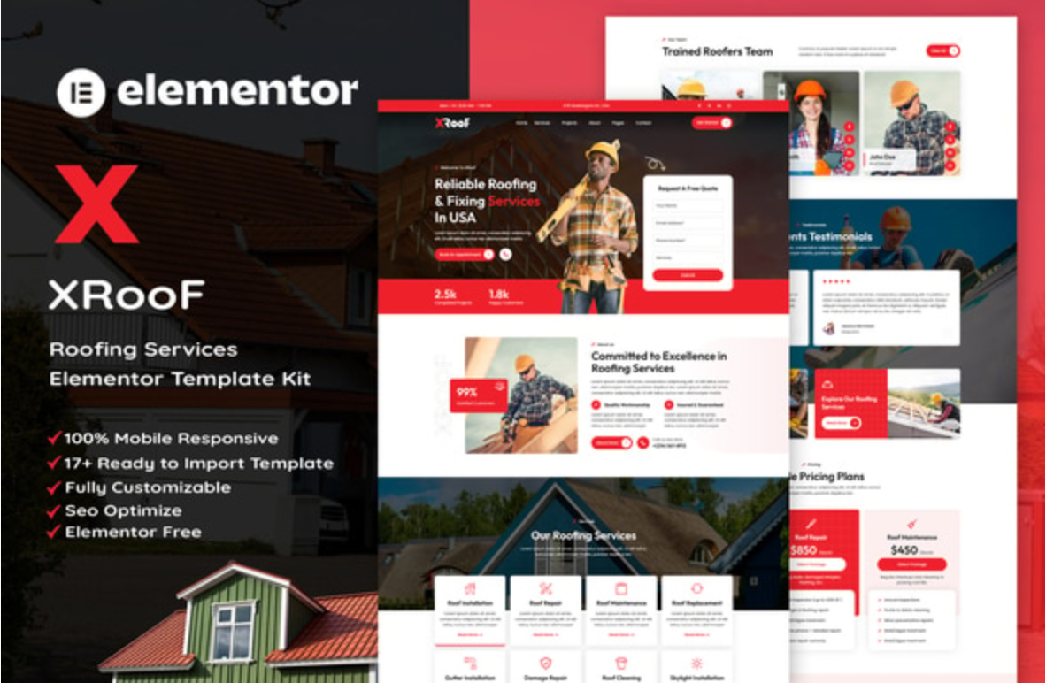 XRoof - Roofing Services Elementor Template Kit