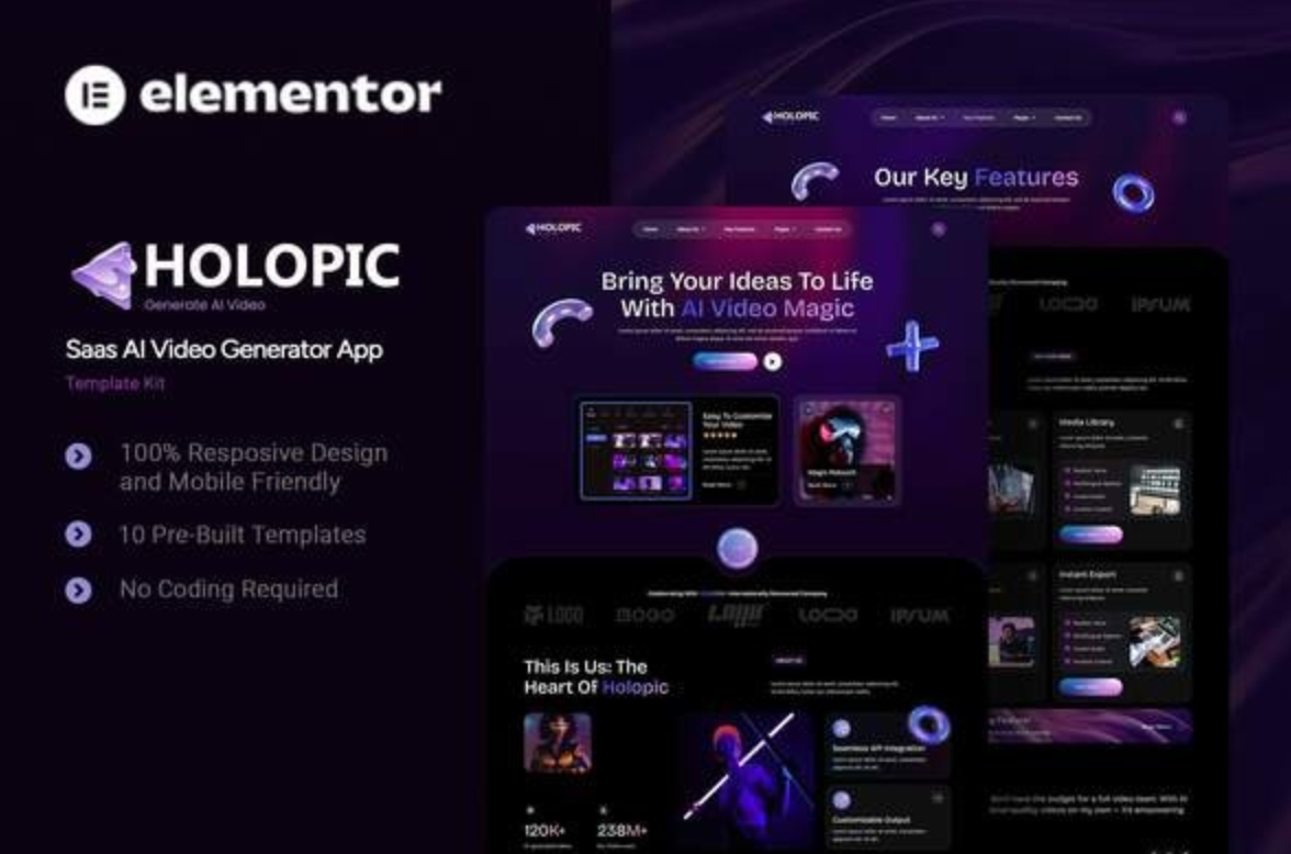 Holopic - Saas AI Generator App Elementor Template Kit