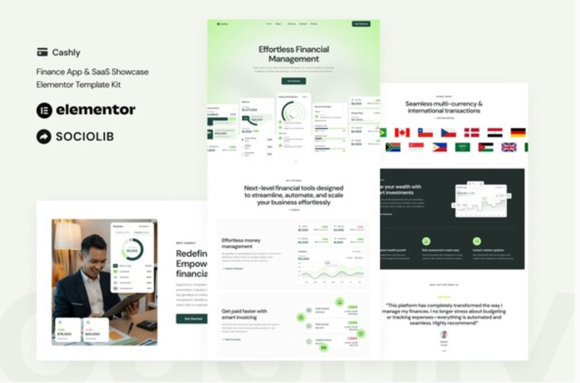 Cashly - Finance App & SaaS Showcase Elementor Template Kit