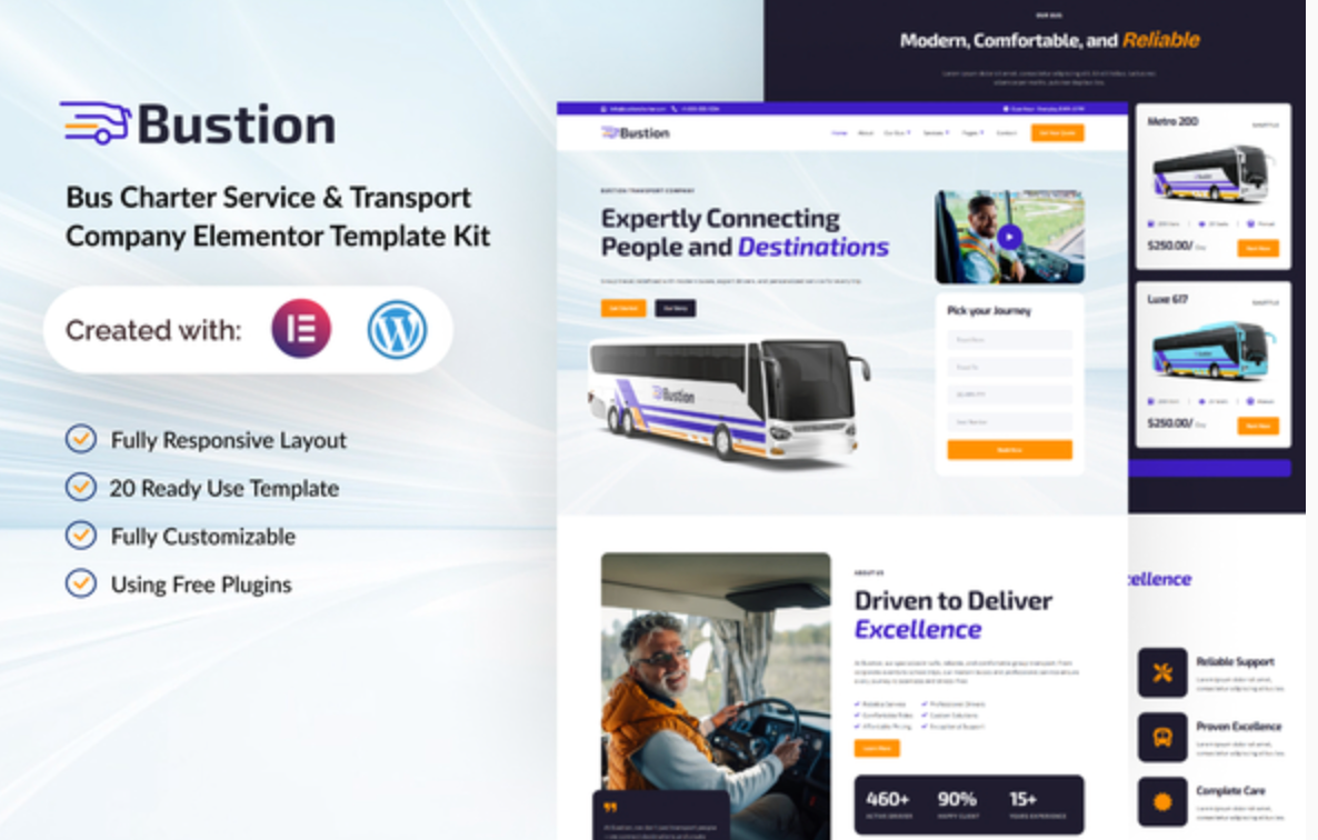 Bustion - Bus Charter Service & Transport Company Elementor Template Kit