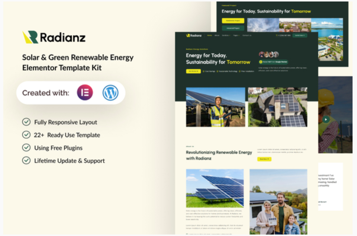 Radianz - Solar & Green Renewable Energy Elementor Template Kit