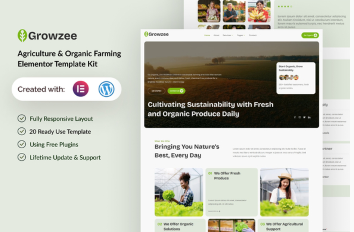 Growzee - Agriculture & Organic Farming Elementor Template Kit