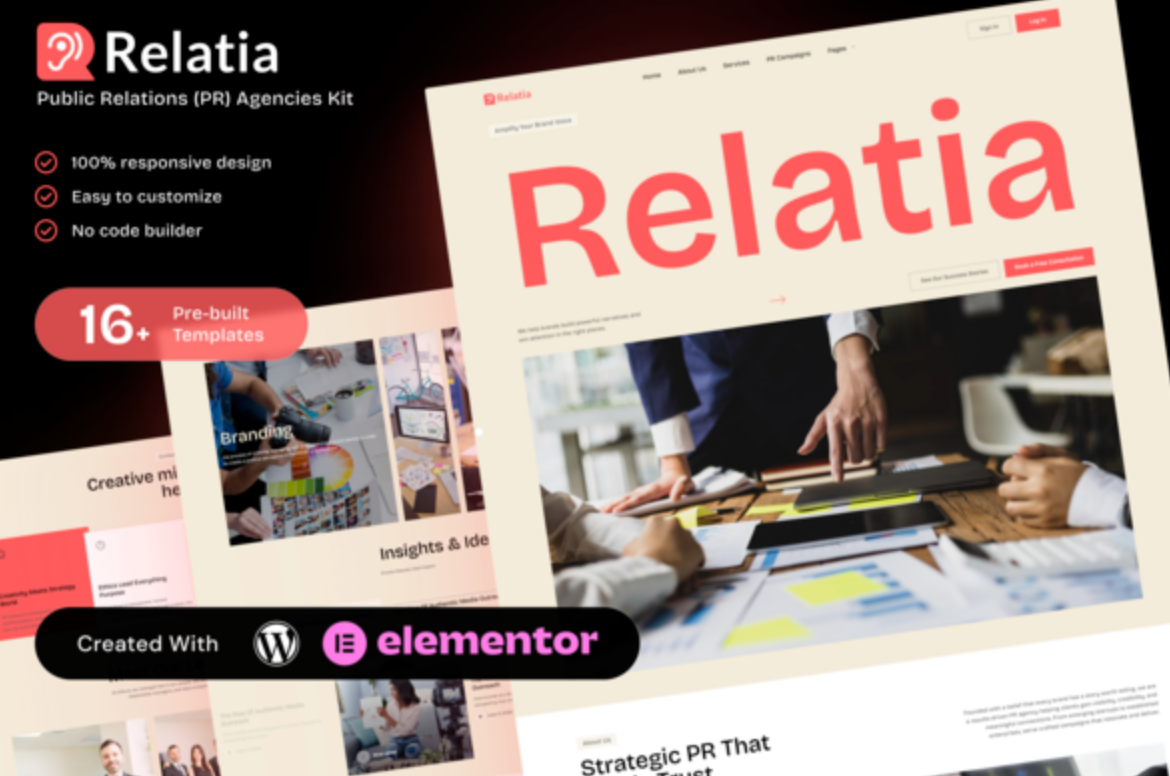 Relatia Public Relations Agency Elementor Template Kit for Branding and Media Outreach