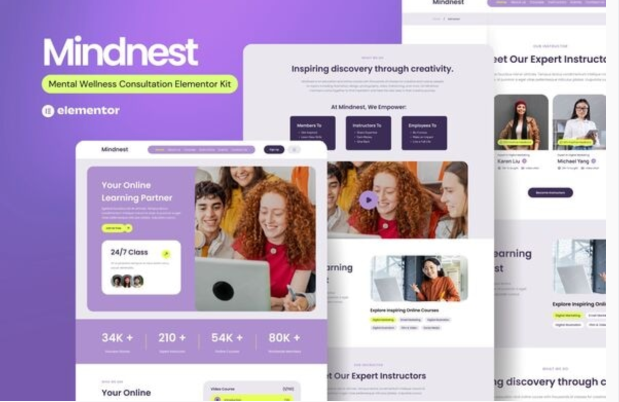 Mindnest - Mental Wellness Consultation Elementor Template Kit