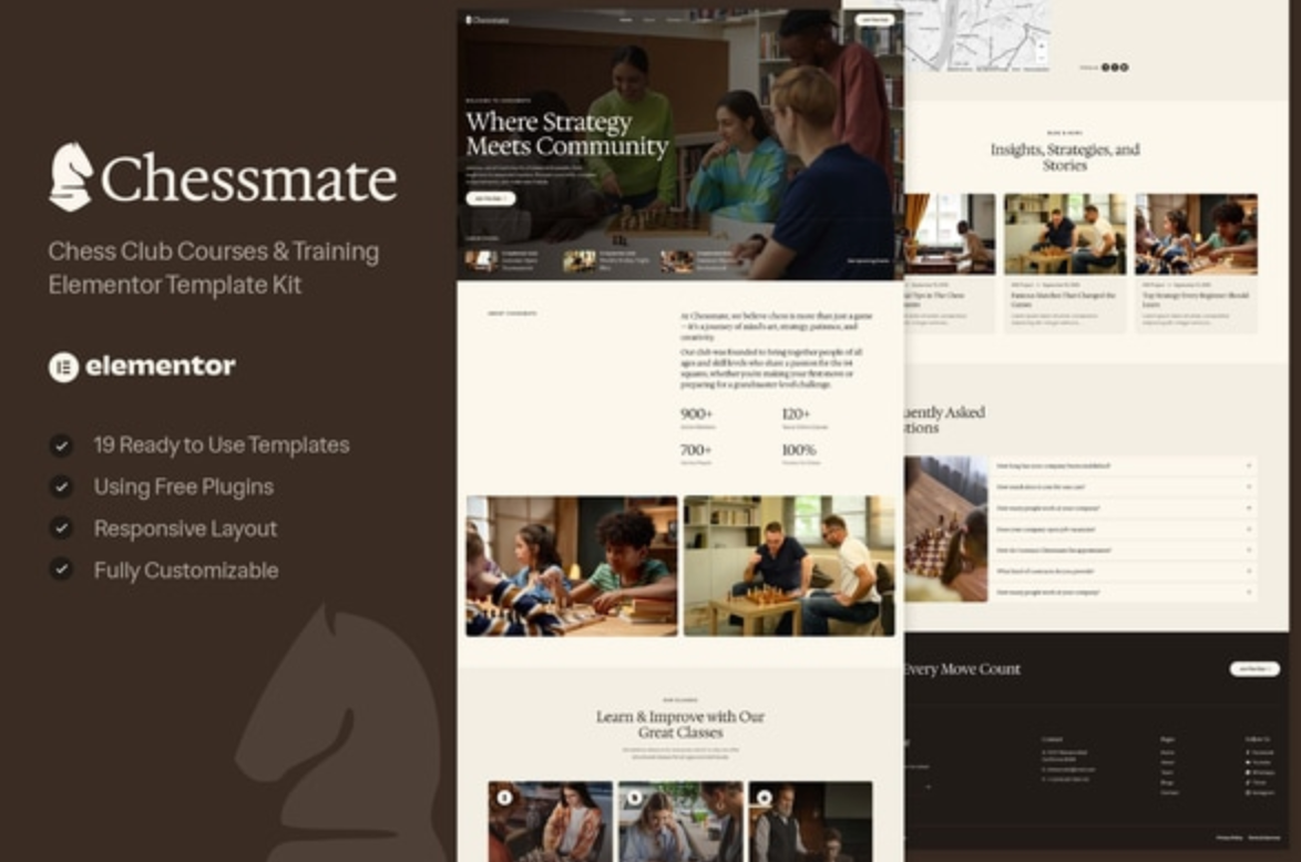 Chessmate - Chess Club Courses & Training Elementor Template Kit