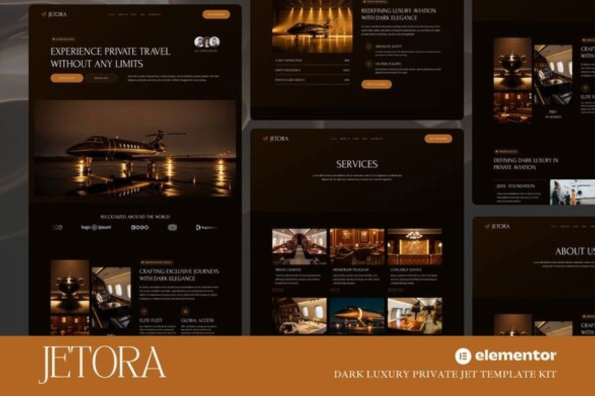 Jetora - Dark Luxury Private Jet Elementor Template Kit