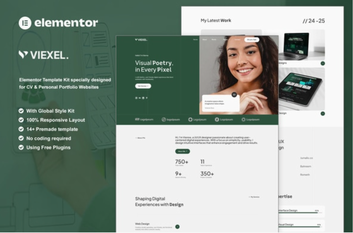 Viexel - CV & Personal Portfolio Elementor Template Kit