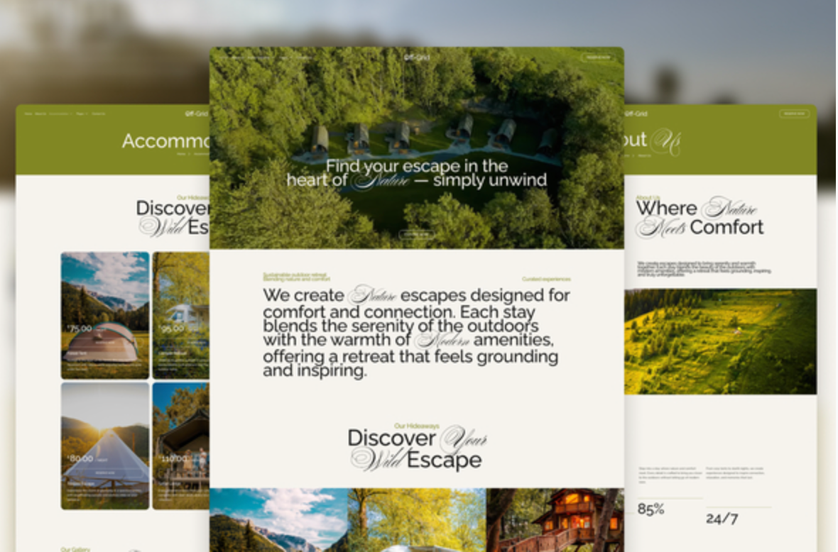 Off-Grid - Modern Natural Glamping Elementor Template Kit