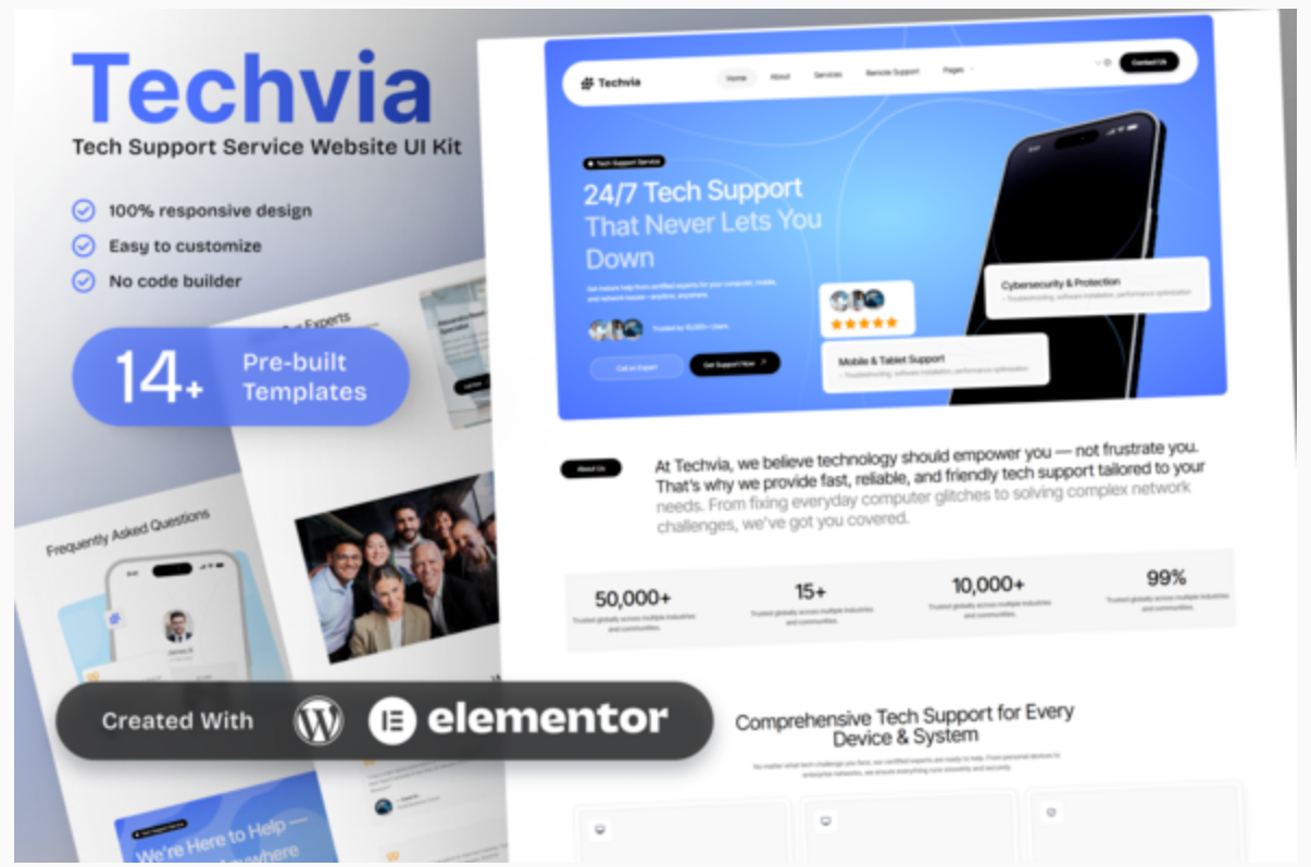 Techvia - Tech Support Service Elementor Template Kit