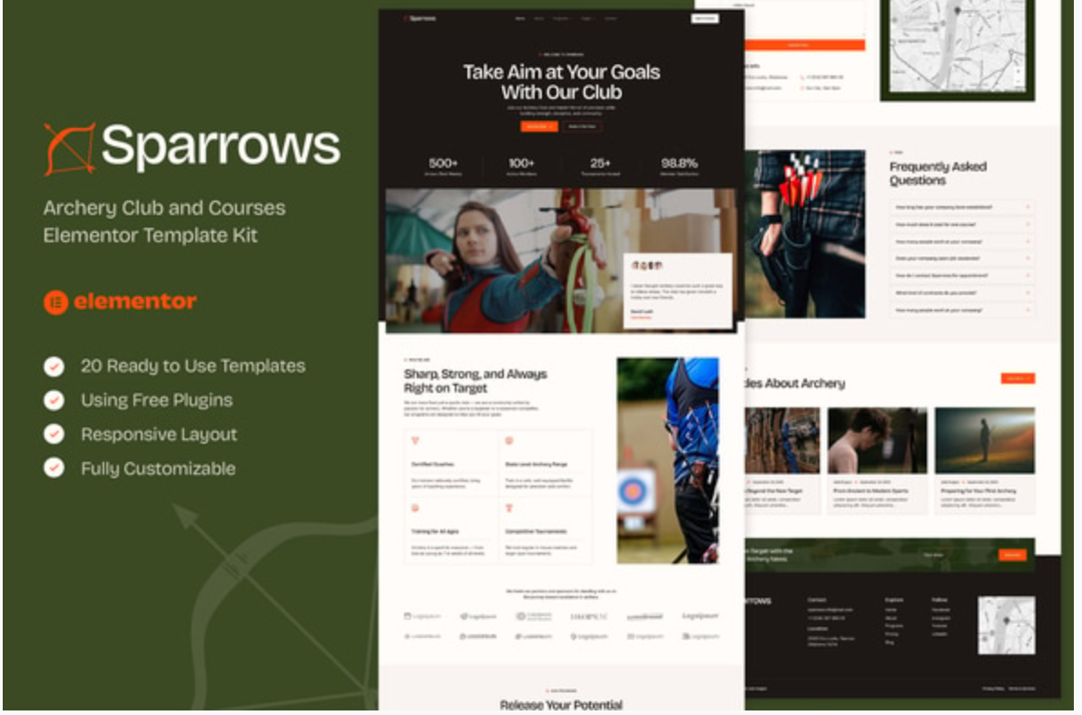 Sparrows - Archery Club & Courses Elementor Template Kit