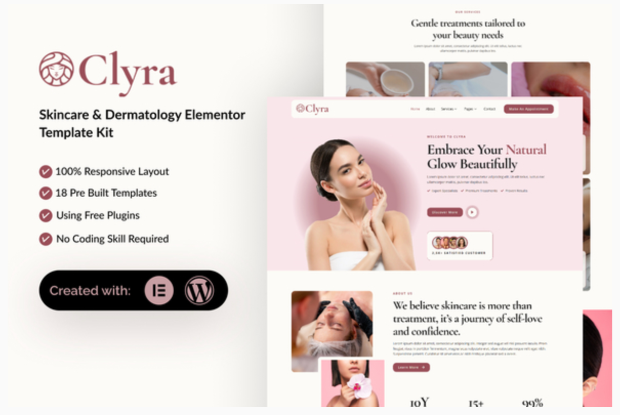 Clyra - Skincare & Dermatology Elementor Template Kit