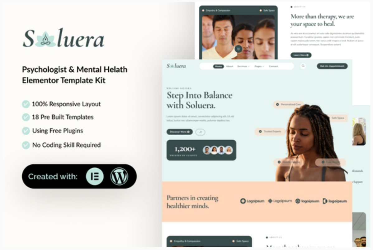 Soluera - Psychologist & Mental Health Elementor Template Kit