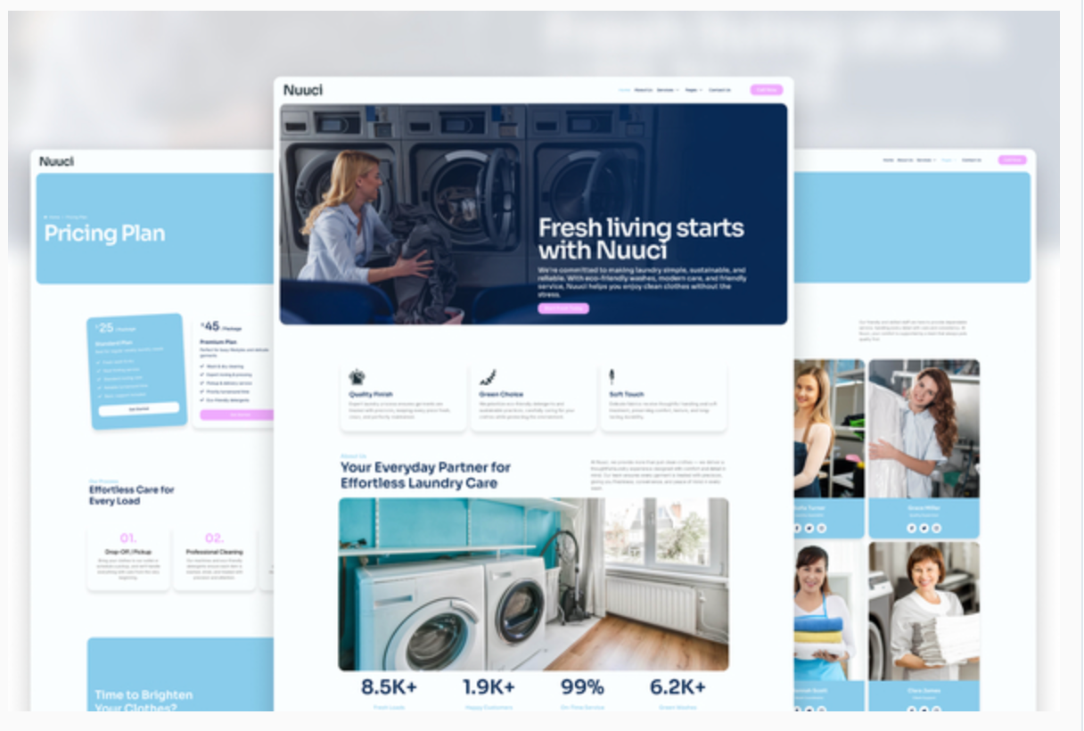 Nuuci - Modern Fresh Laundry Service Elementor Template Kit