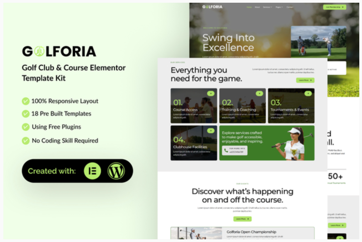 Golforia - Golf Club & Course Elementor Template Kit