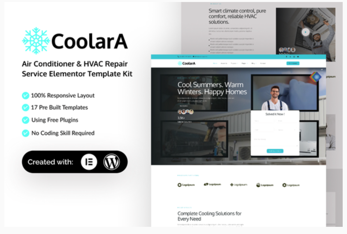 Coolara - Air Conditioner & HVAC Repair Service Elementor Template Kit