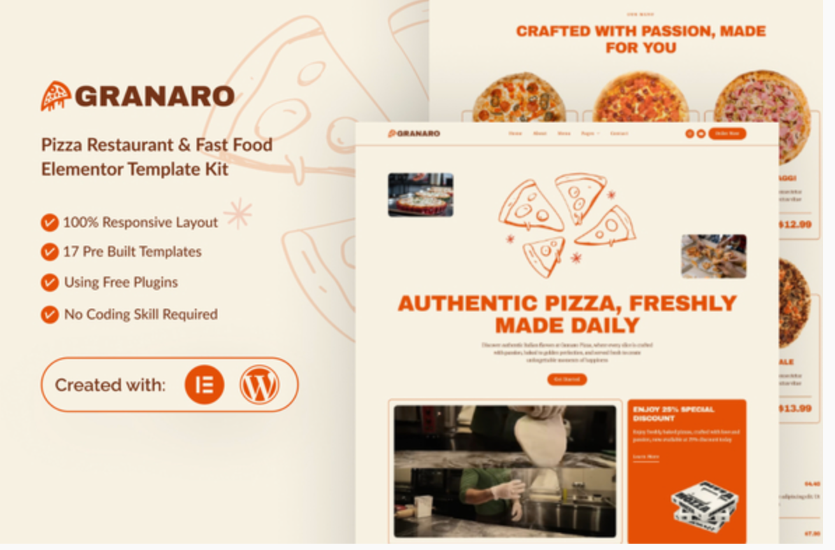 Granaro - Pizza Restaurant & Fast Food Elementor Template Kit