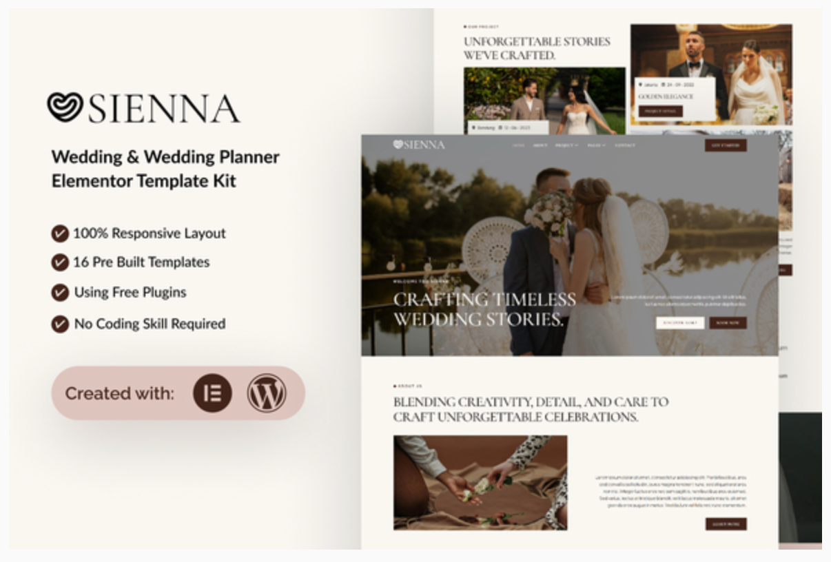 Sienna - Wedding Planner Elementor Template Kit