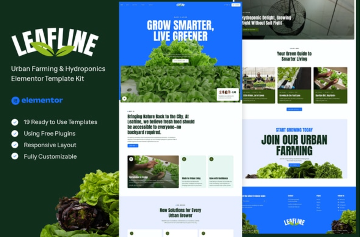 Leafline - Urban Farming & Hydroponics Elementor Template Kit