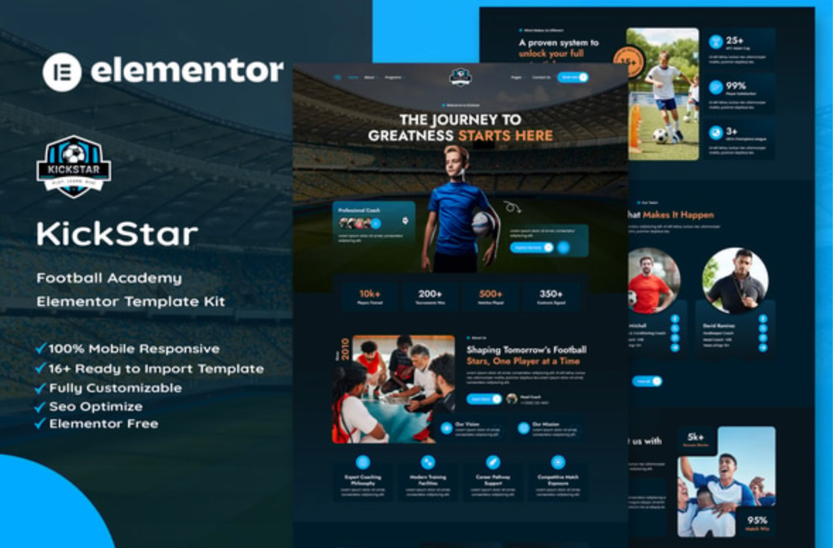 Kickstar - Football Academy Elementor Template Kit