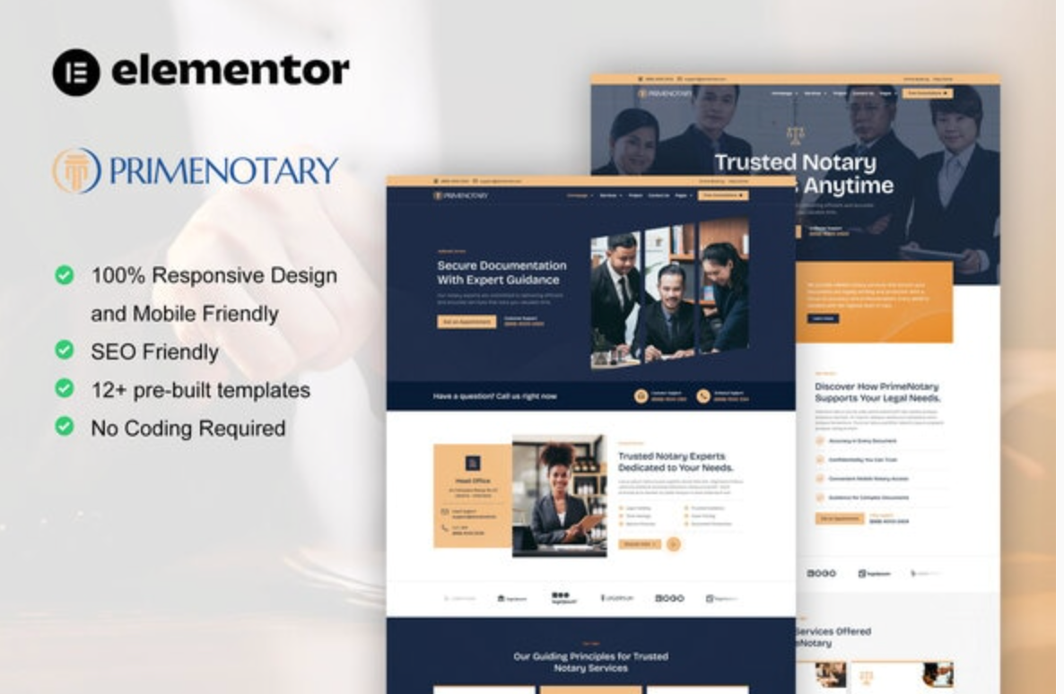 PrimeNotary - Notary Public & Legal Services Elementor Pro Template Kit