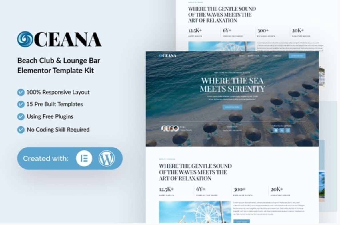 Oceana - Beach Club Lounge Bar & Resort Elementor Template Kit