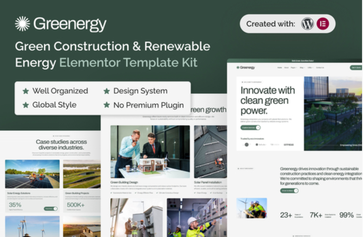Greenergy - Green Construction & Renewable Energy Elementor Template Kit