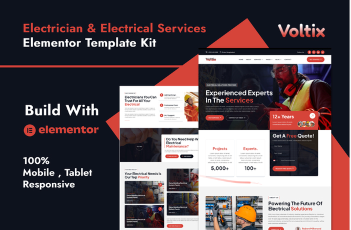 Voltix - Electrician & Electrical Services Elementor Template Kit