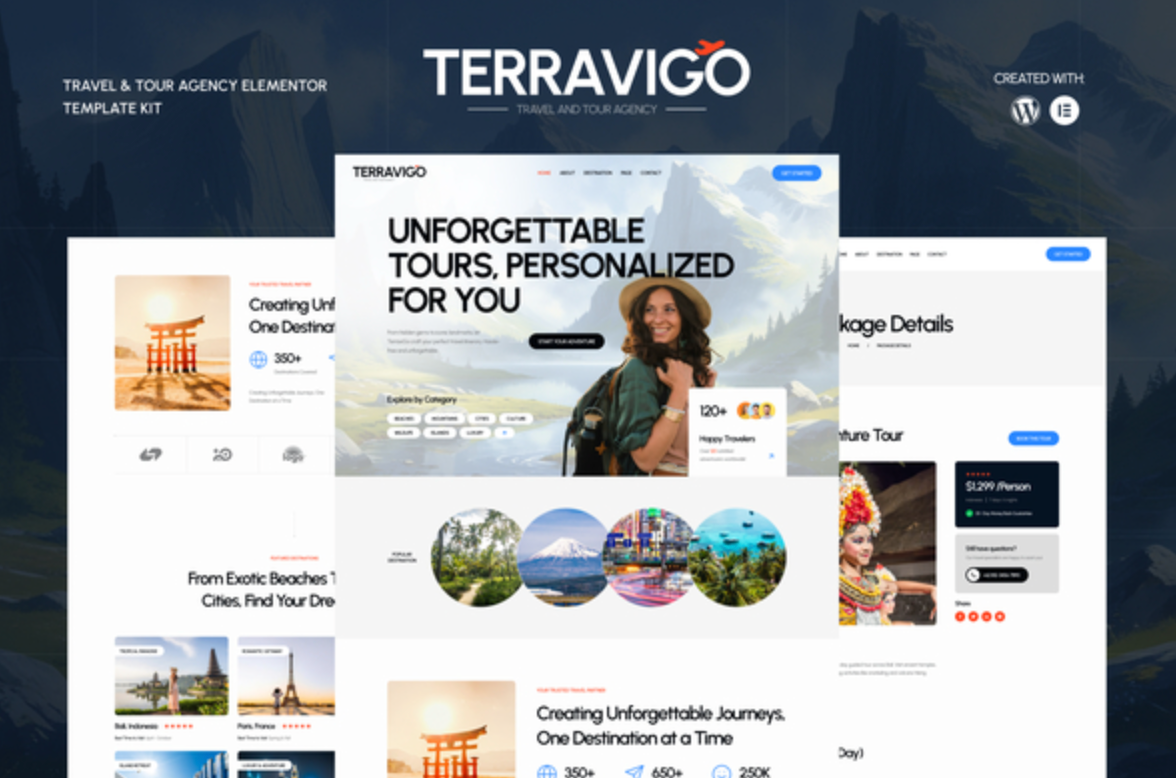 TerraviGo - Modern Travel & Tour Agency Elementor Template kit