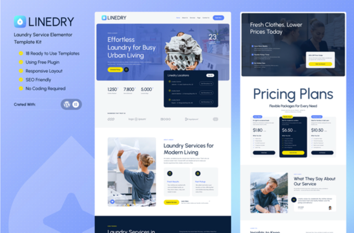 Linedry - Laundry Service Elementor Template Kit