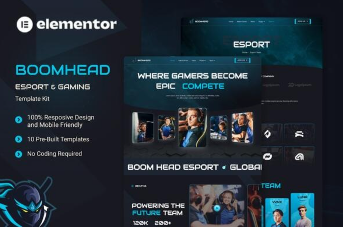 BoomHead - Esport & Gaming Elementor Template Kit
