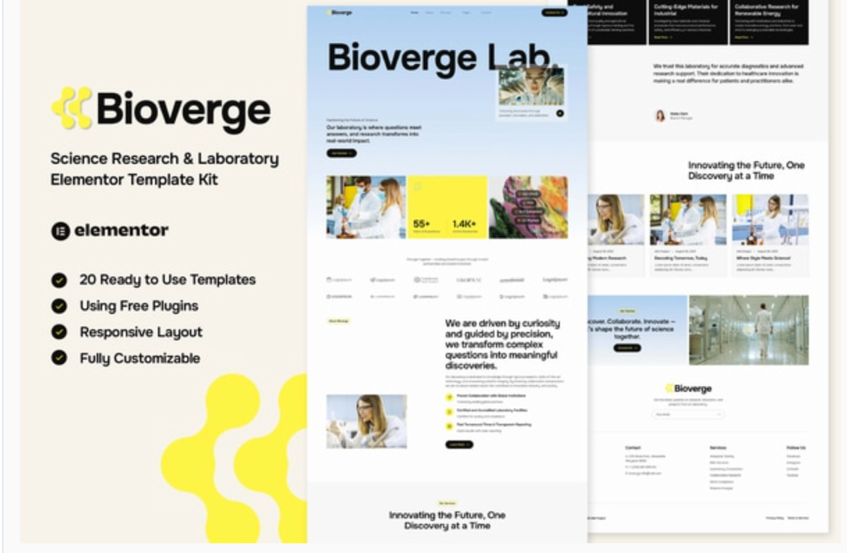 Bioverge - Science Research & Laboratory Elementor Template Kit