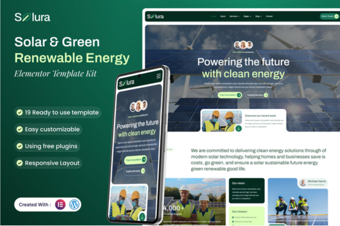 Solura - Solar & Green Renewable Energy Elementor Template Kit